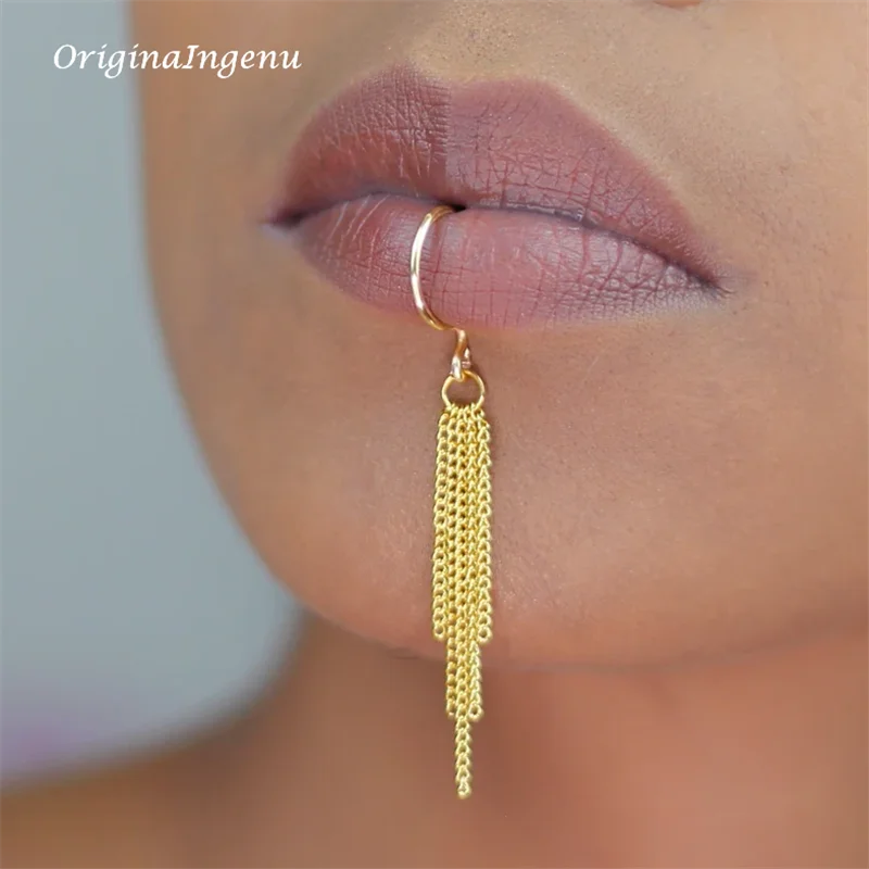 Body Jewelry Lip Ring - 14k ouro cheio de corrente lábio