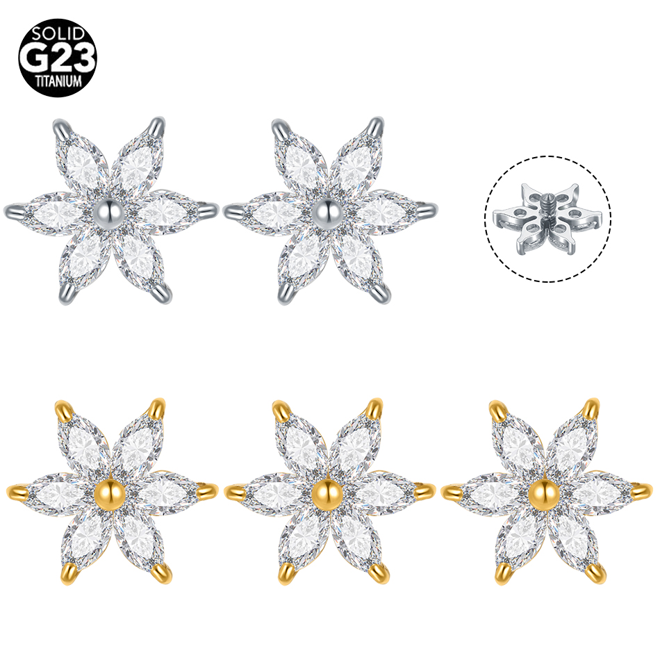 Body Jewelry Dermal - 1/5 pçs titânio cristal flor âncora