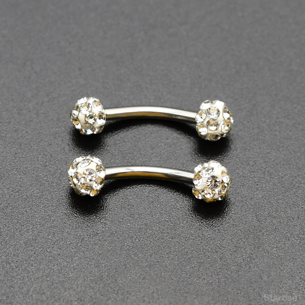2 pçs 4mm bola de cristal barr - Nipple Bar Curved avaliação e preço