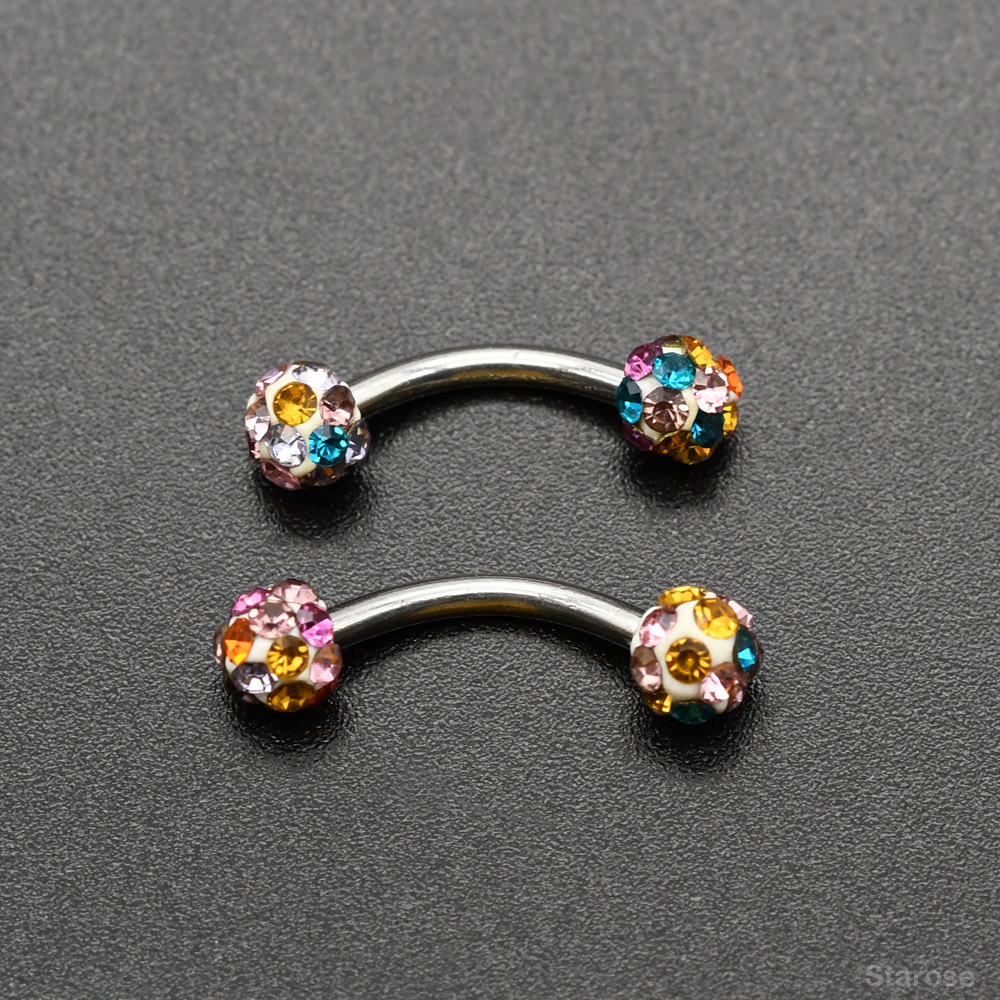2 pçs 4mm bola de cristal barr - Nipple Bar Curved avaliação e preço